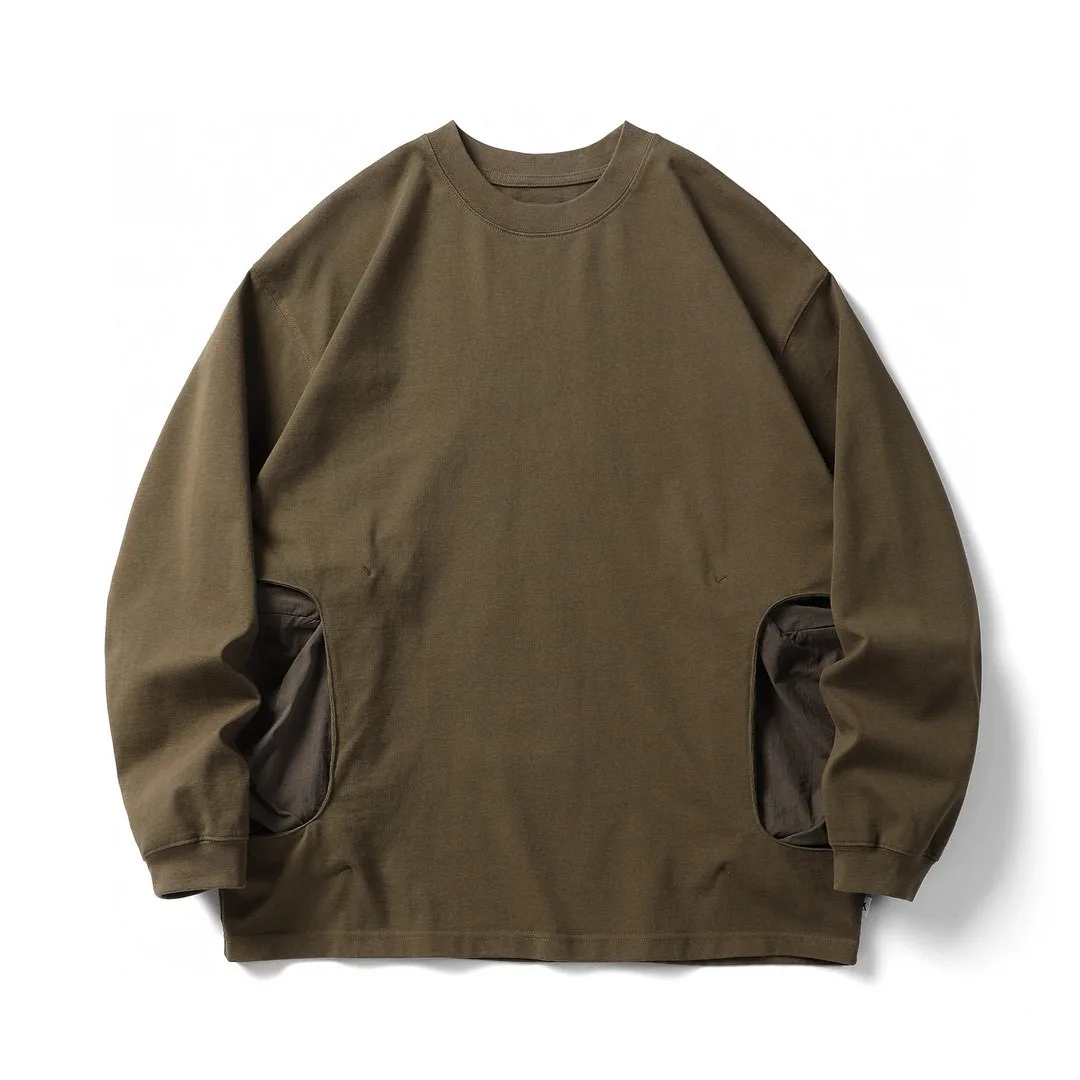 

Japan Style Outdoor Splicing Nylon Pocket Long Sleeve Clothing Loose Cotton Men Sweatshirts