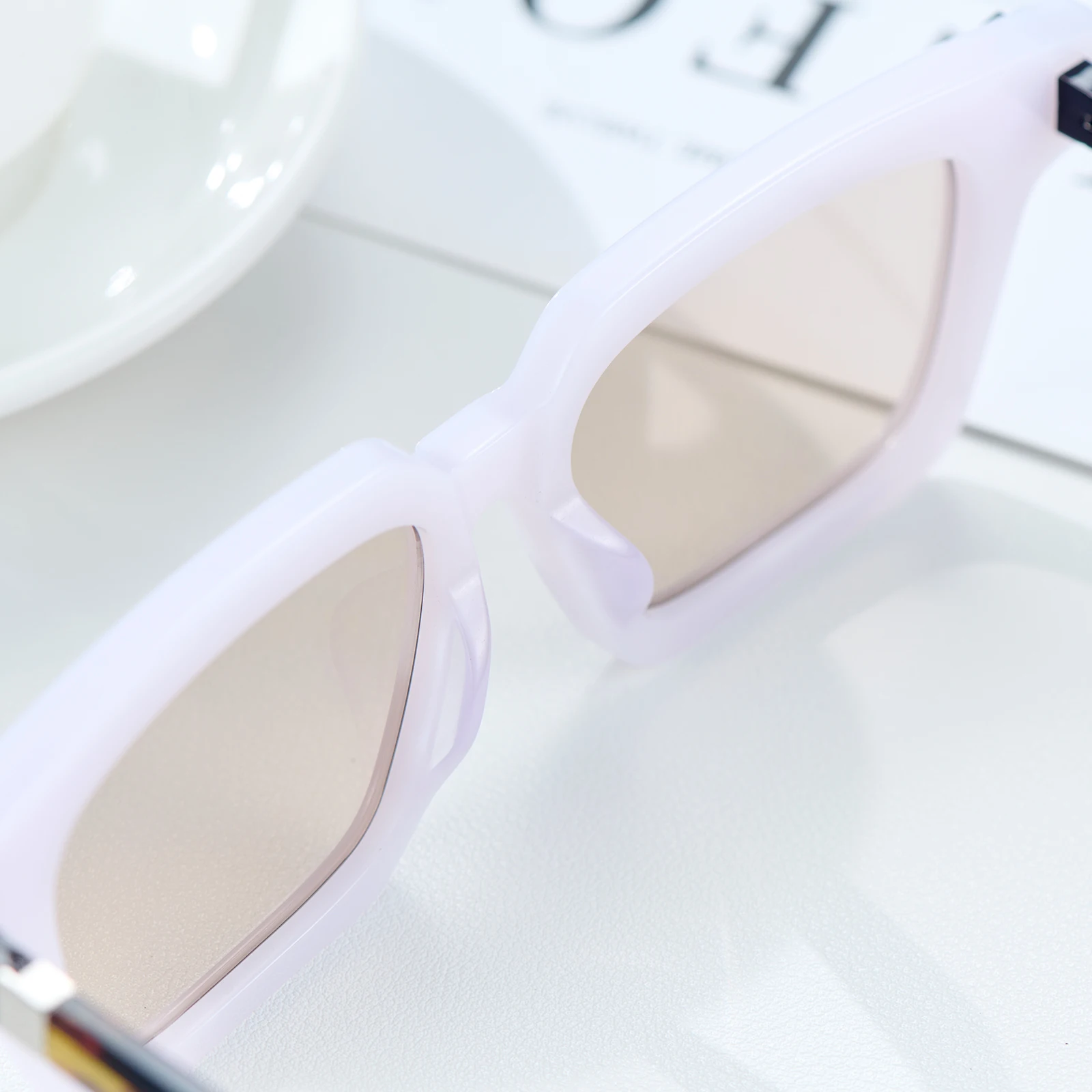 نظارات شمسية مستطيلة فاخرة من ريف تايجر للرجال، ألياف خلات بيضاء لامعة من اليشم، حماية 400 فولت، نمط مربع صغير