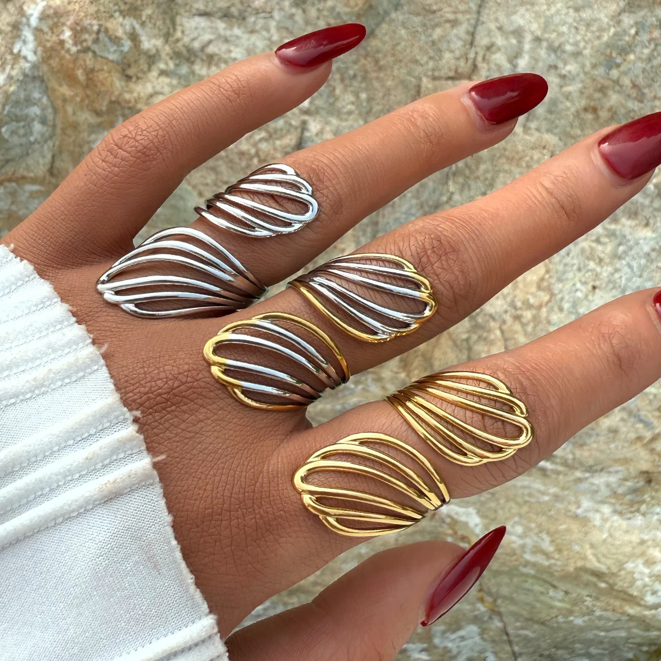 Stainless Steel Minimalist Irregular Curve Geometric Curved Open Rings For Women Tarnish Free Fashion Unisex Jewelry Gift view 3