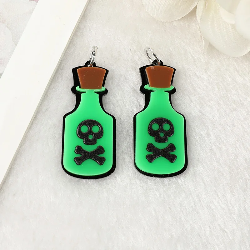 8 Pcs Halloween Charms Acrylic Skull Heads Poison Bottle Creepy Jewlery Findings For Earring Necklace Diy Making