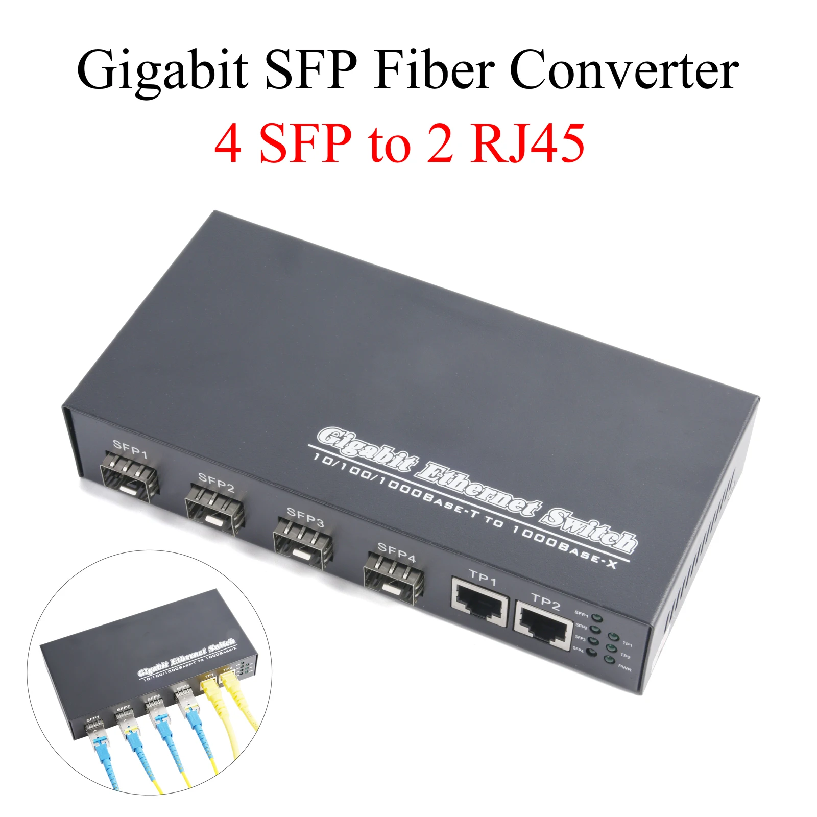 

Gigabit SFP Media Converter 4 SFP to 2 RJ45 Transceiver 10/100/1000M Fiber Optic Switch With 3KM/20KM LC/SC SFP Module