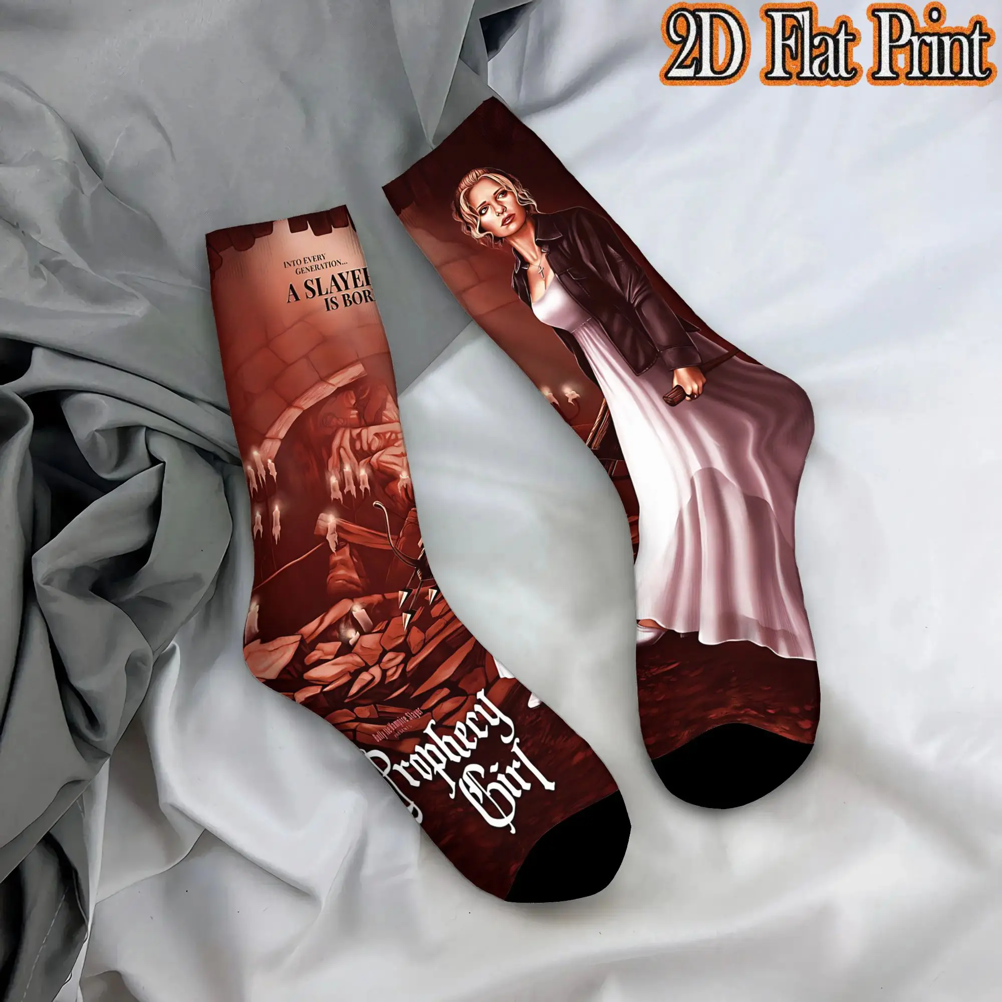 Fashion Retro Vampire Slayer Buffy  Men's  Mid TubeSock Unisex  Funny Mid-Calf Socks