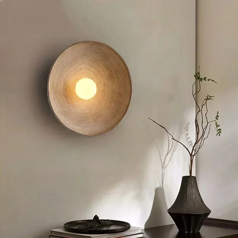 

Japanese Wall Lamp Vintage Wabi-sabi Light Circular Walnut Light Kitchen Bedroom Bedside Lamps LED G9 Home Bar Decoration torch