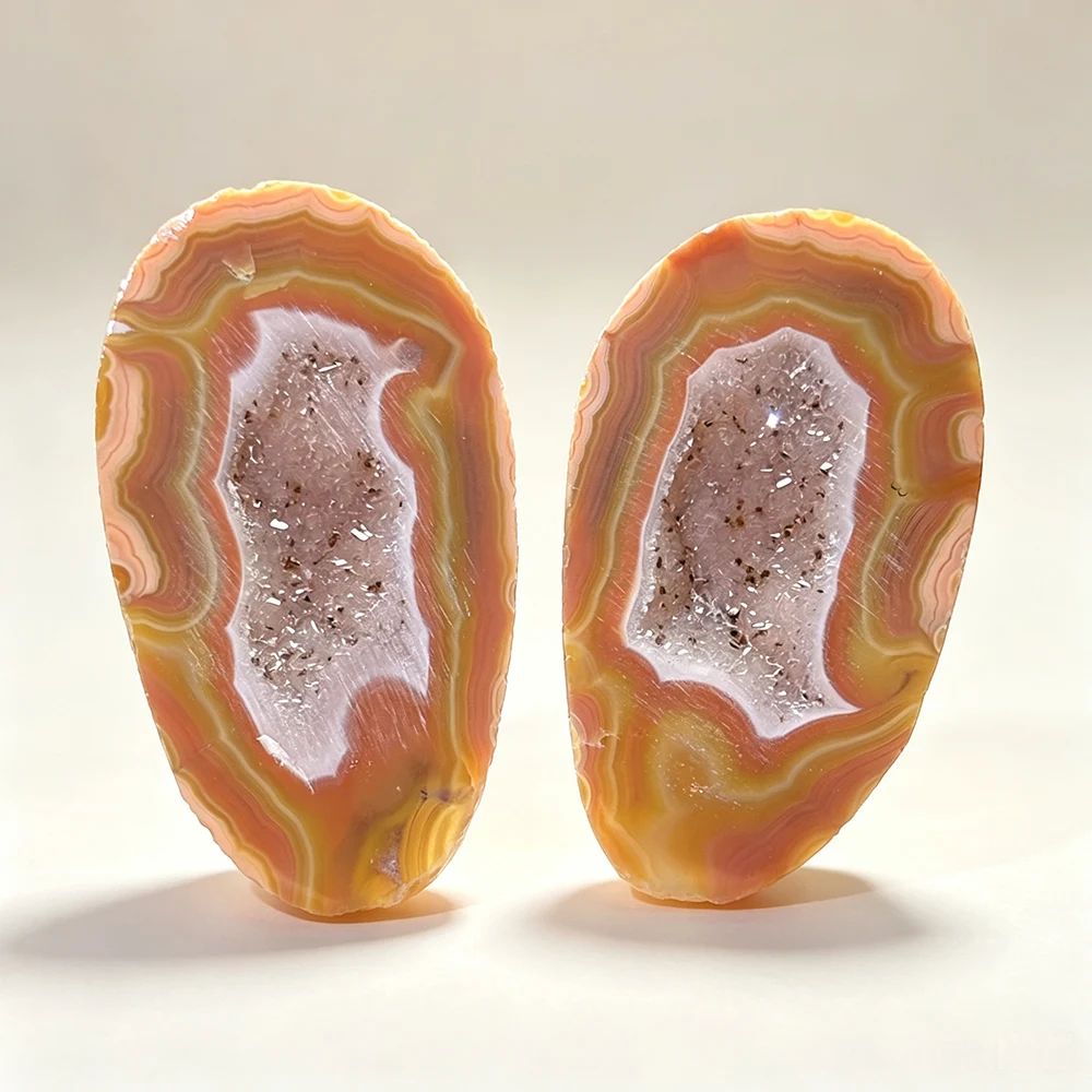 Mini Zhanguo Red Banded Agate Geode Pair Natural Druzy Crystal Cave Energy Stone Home Decor Meditation Crystal Gift