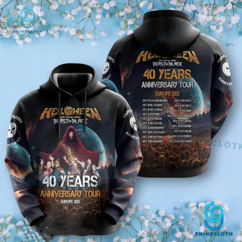 

Худи с 3D-принтом к 40-летию группы Rock Helloween, тур 2025 года, модные толстовки для мужчин и женщин, зимняя одежда для мужчин
