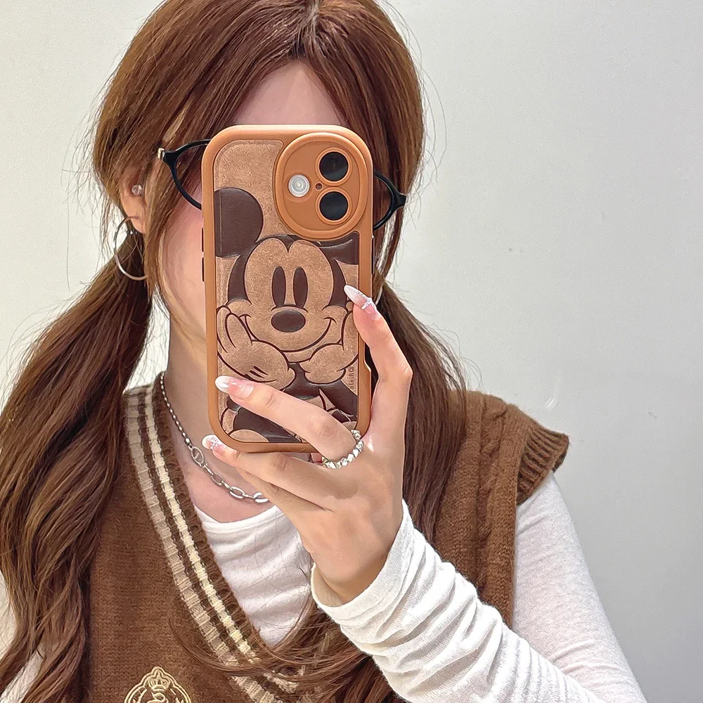 หรูหราหนังการ์ตูนDisneies MickeyสําหรับIPhone 16 15 14 13 12 11 Pro Max Anti-Dropนุ่มปกหลังFunda