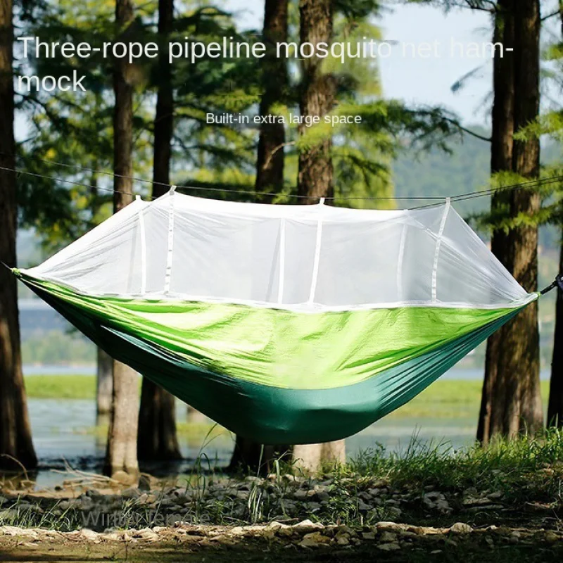 

260 * 140cm outdoor mosquito prevention hammock Nylon mesh hammock Camping pull rope mosquito net hammock Double