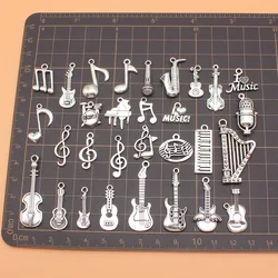150Pcs/Bag 27 Styles Antique Silver Color Music Note Musical Instrument Guitar Violin Harp Microphone Piano Saxophone Charms
