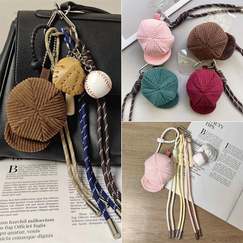 New Fashion Baseball Cap Bag Pendant Autumn And Winter Retro Brown Mobile Phone Keychain Pendant Cotton Hat Design Diy Pendant