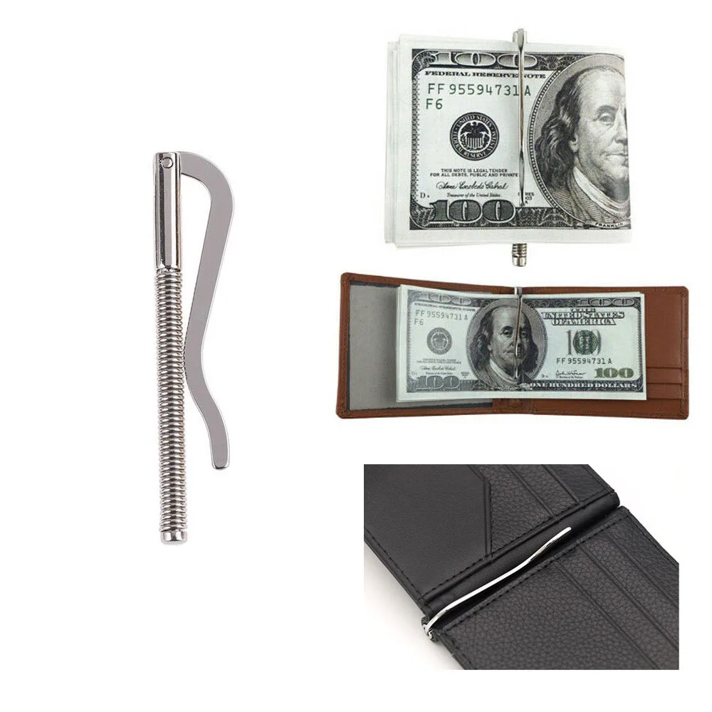 Metal Bifold Money Clip Bar Wallet Spring Clamp Cash Receipt Small Ticket Holder Silver Dollar Bookmark Tag Folder for Men Women