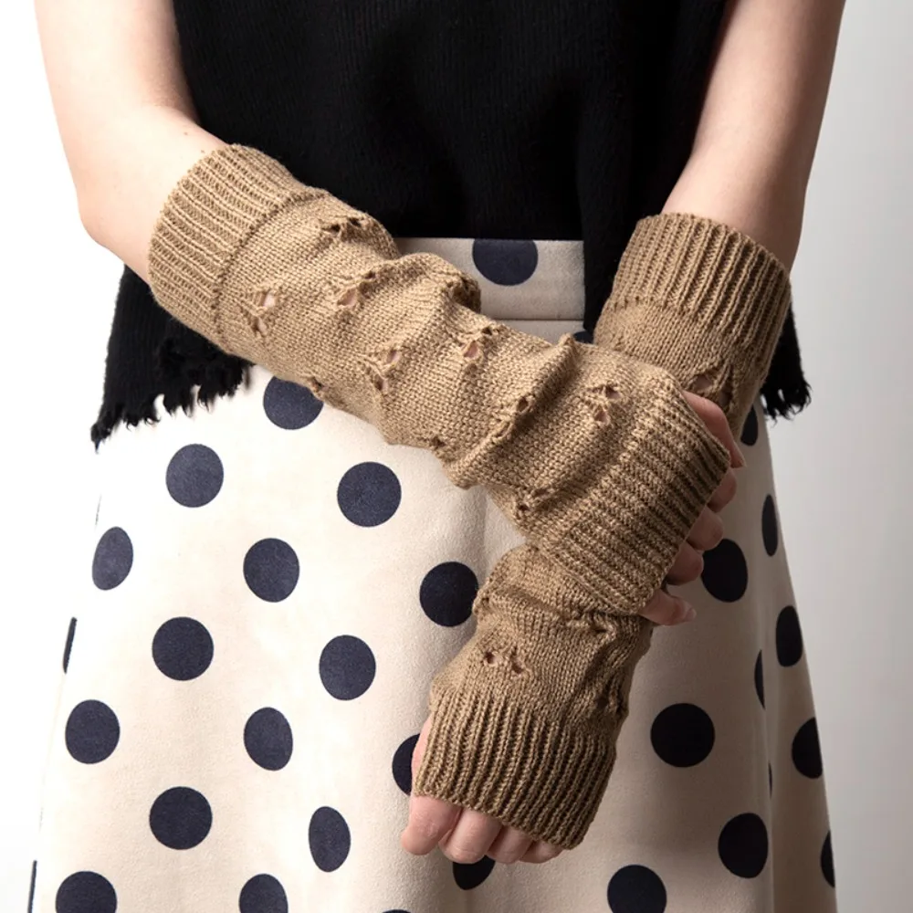 1pair Winter Warmer Women Gloves Stylish Hand Girls Lolita Arm Crochet Knitting Hollow Heart Mitten Warm Fingerless Gloves