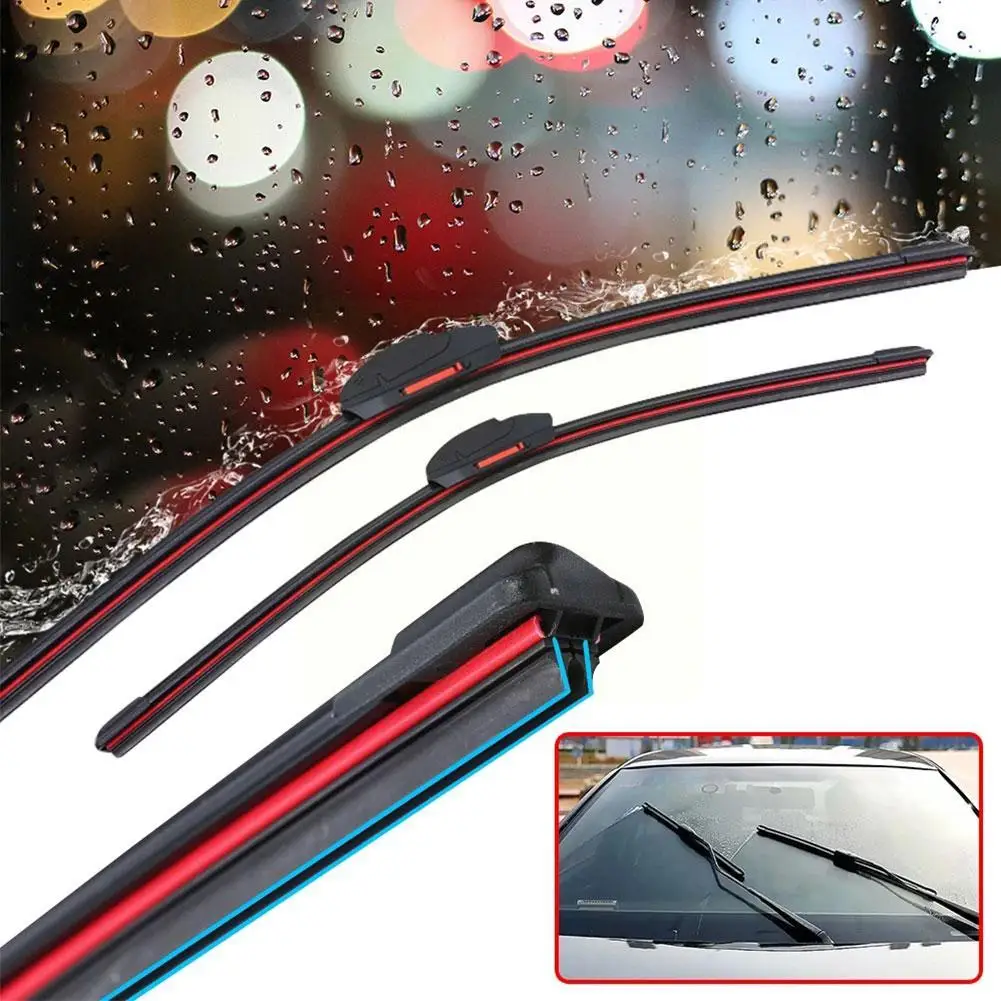 Car Windshield Wiper Blades Universal Water Repellent Frameless Soft Car Rubber Blades Double Bracketless Layer Wipers Wipe