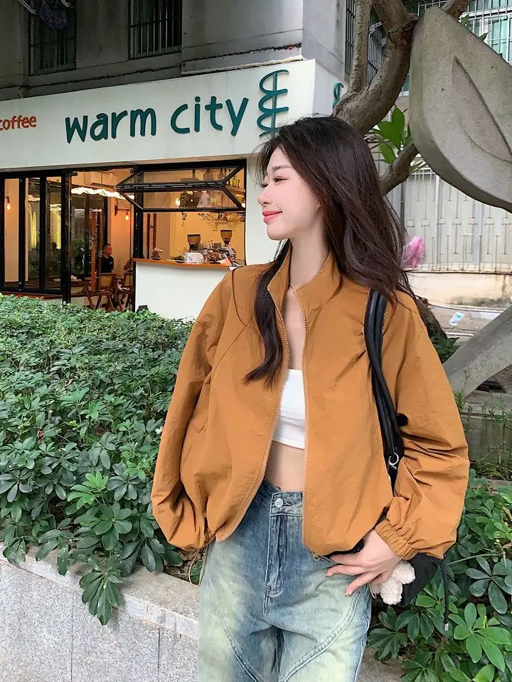 Woman Denim Jackets White Simple Couple Pure Comfortable Collared Shoulder Stylish Olive Green Single-layer Moderate Windproof