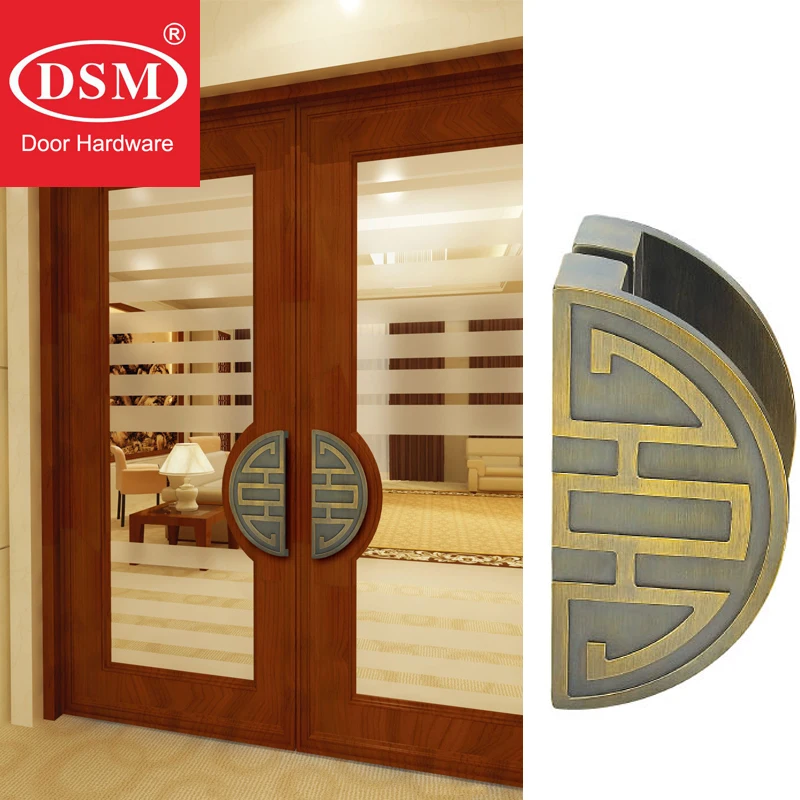 Solid Aluminium Alloy Bronze Door Pull Handles Chinese Style Electroplating Brown Hotel Entrance Wooden Glass Door Handle PA-787