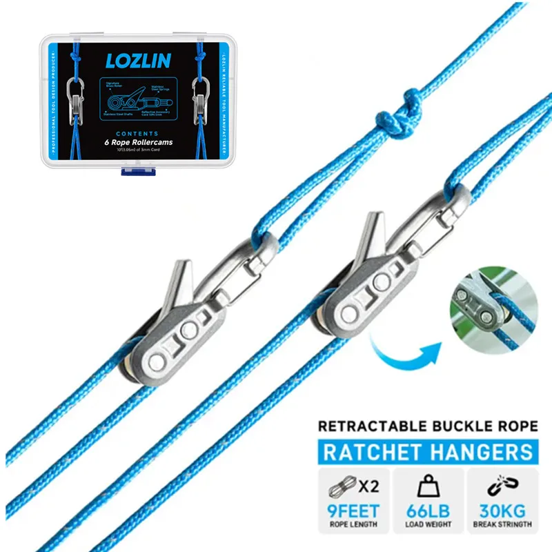 LOZLIN Rope Tensioner Kit Retractable Tie Down Rope with Locking Buckles Rope Tightening Tool for Camping Tarp Boating Hammock Home Storage Outdoor Securing and Cord Management