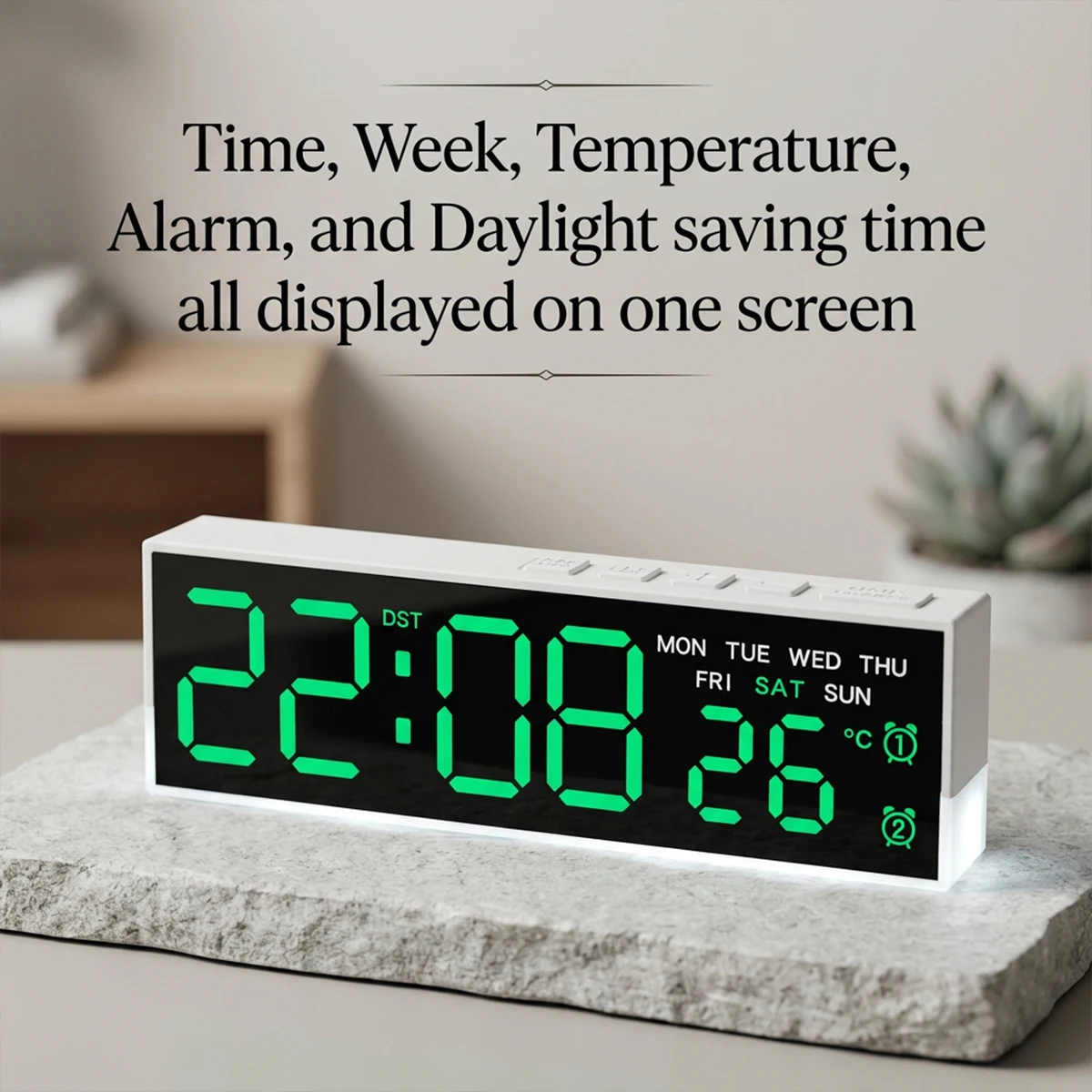 7 Inch LED Digital Alarm Clock Dual Alarms Auto Dimming Light Sensor Desk Clock Time Week Temperature Bedside Night Light Clock