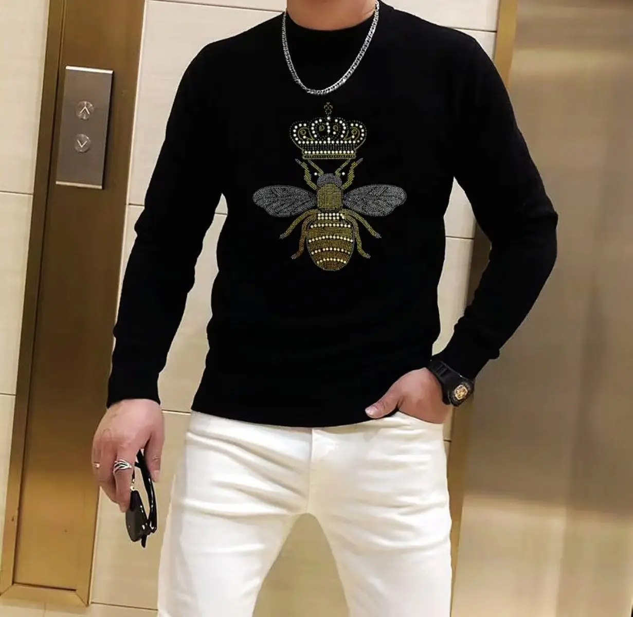 

Casual Fashion Designer Rhinestone Pullover Sweatshirts Streetwear Men's Clothing