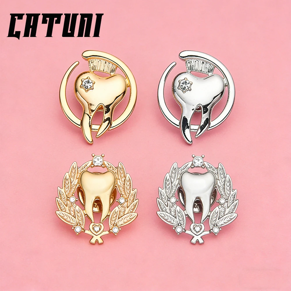 Precious Tooth Design Brooches Metal Toothbrush And Dental Crown Shaped Brooches Gifts For Dentists And Graduation Season