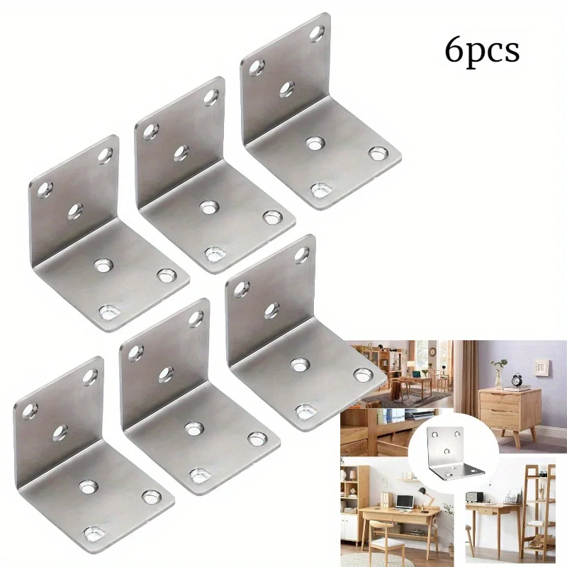 

6pcs Stainless Steel Angle Heavy Duty Corner Brace L Shape 90 Degree Joints Repair and Fixed Connection Accessories