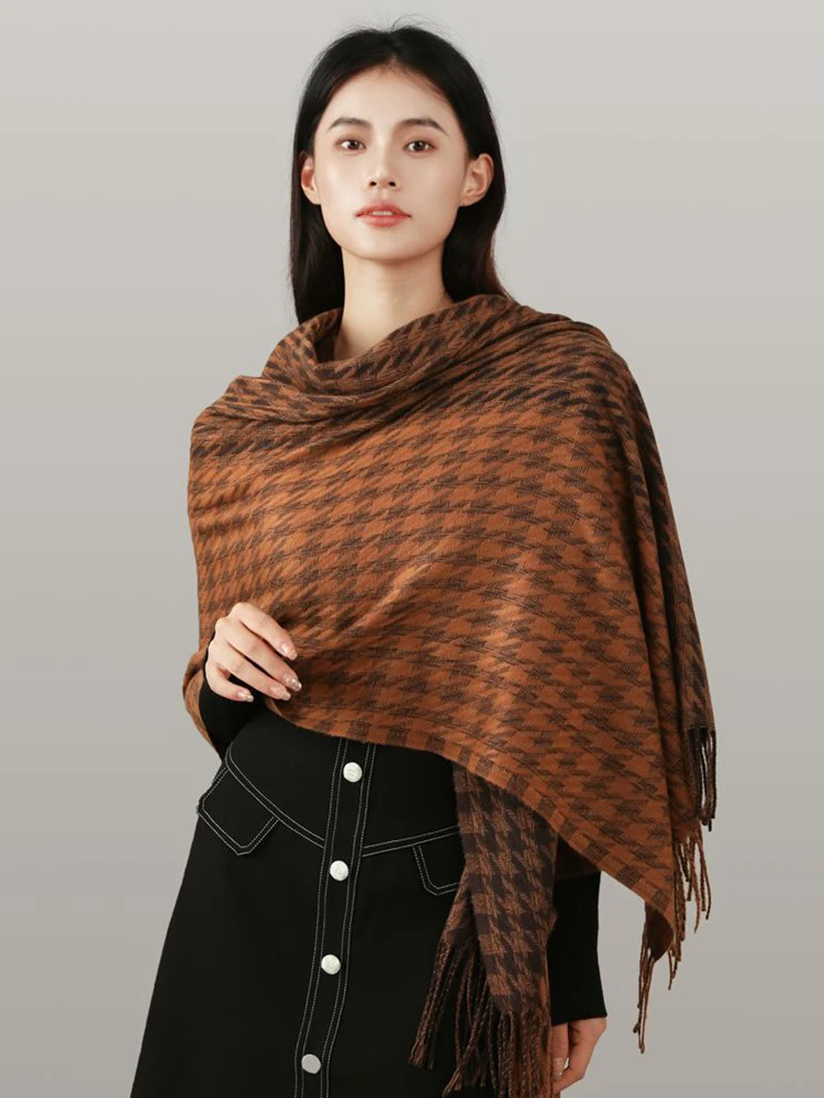 New Autumn Winter Women Scarf Vintage Houndstooth Tassel Scarve Pashmina Mujer Femme Foulard Bufanda Wrap Shawl Echarpe Hiver Me