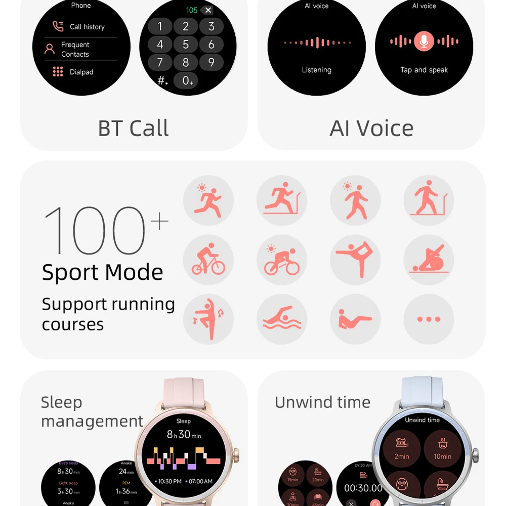 الرياضة اللياقة البدنية الساعات الذكية IP68 مقاوم للماء بلوتوث دعوة Smartwatch هدايا للنساء الرجال مراقب معدل ضربات القلب مساعد صوتي