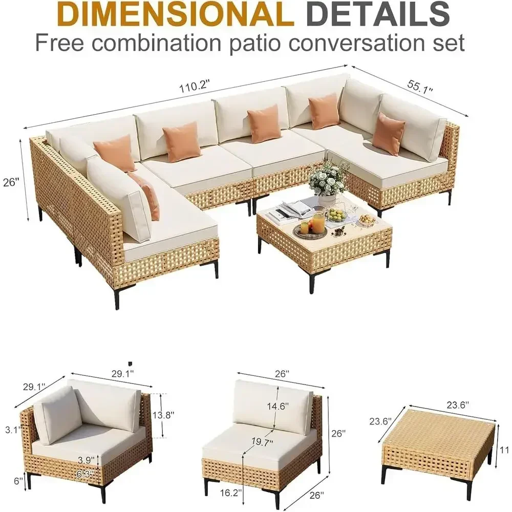 9-Piece Large Outdoor Sectional Patio Furniture Set with Thick Cushions and All-Weather Wicker for Decks and Porches