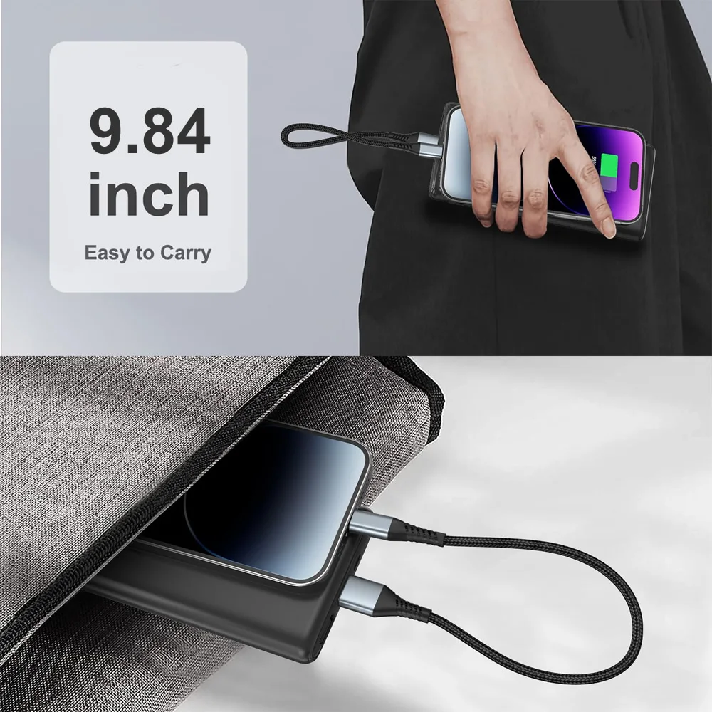 كابل بيانات 0.25 متر USB C إلى النوع C سلك بيانات شحن سريع كابل قصير 66 وات نوع C لهاتف آيفون 15 هواوي سامسونج باور بانك محمول