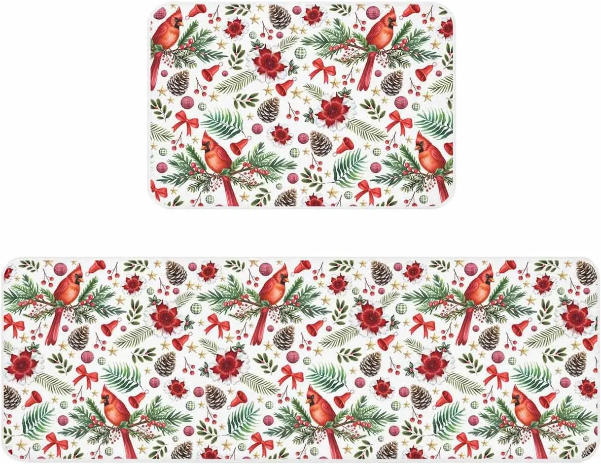 Christmas Pine Cone Bird Kitchen Mat Entrance Doormat Anti-slip Corridor Balcony Rugs Bedroom Bedside Foot Mat Xmas Decor