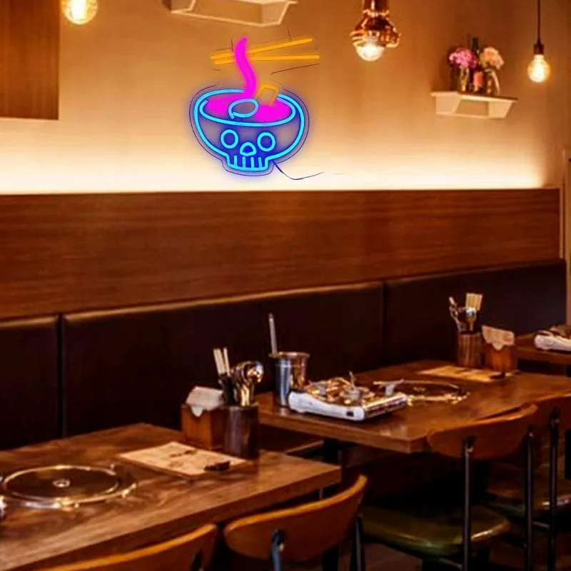 Décoration murale LED à intensité variable pour restaurant japonais, enseigne Ramen Neon Light, bar et restaurant, musique interdisant l'homme, diversification, art mural, 16.8 po × 12.8 po