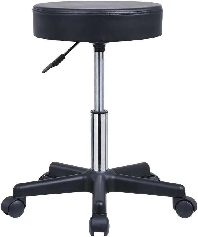 

Adjustable Swivel Rolling Stool with PU Leather, Wheels for Drafting Work SPA Salon Black