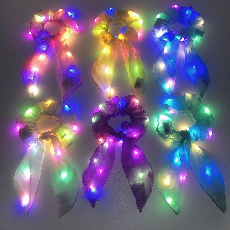 Hot Sale Flashing Neon Headwear Accessories LED Luminous Scrunchies Hairband Glow Hair Bands Light Up Hair Scrunchy