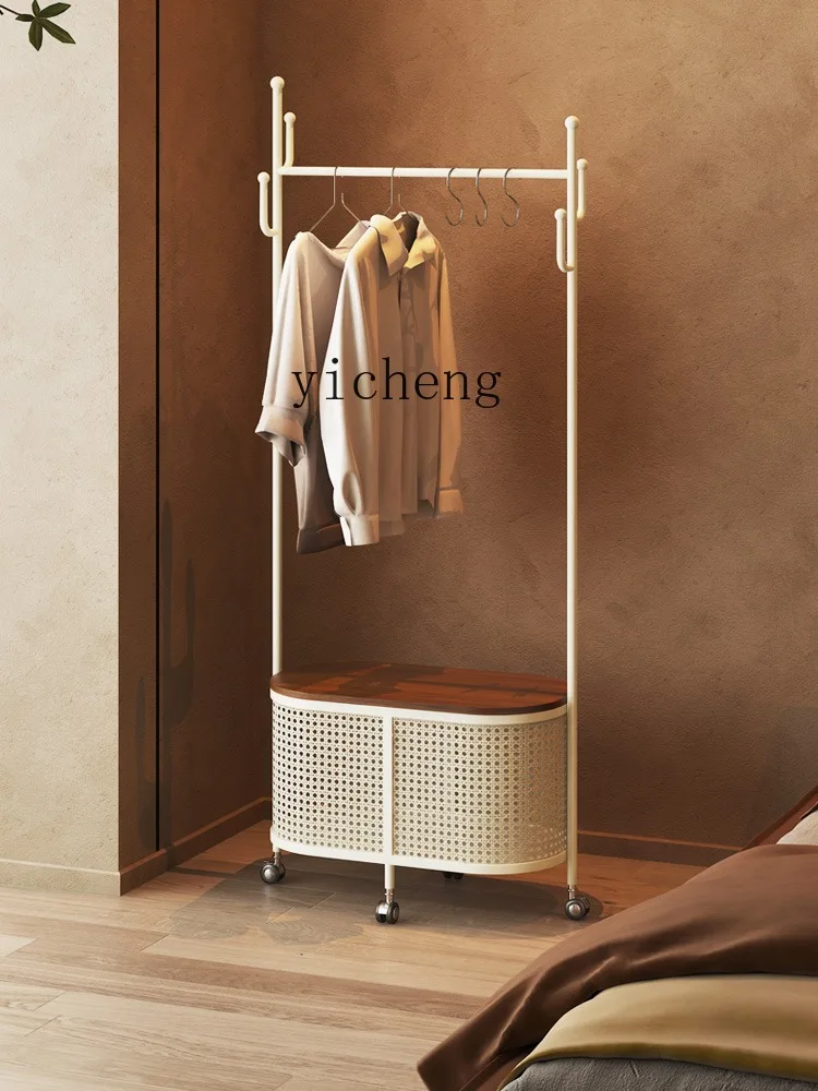 Zc Coat Rack Floor Bedroom Mobile Rattan-like Living Room Dirty Clothes Basket Storage Hanger