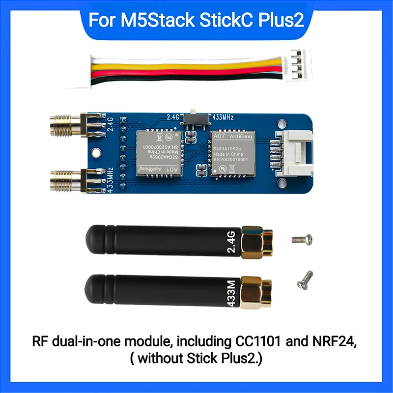 

RF 2-in-1 Module for M5Stack StickC Plus, Supports NRF24 2.4GHz and CC1101 433MHz, Compatible with M5Stack StickCPlus 1.1&2 with