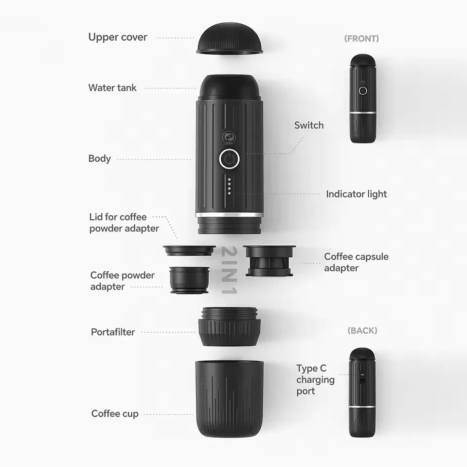 Machine à café chauffante électrique sans fil 90ML, adaptée à la capsules/poudre Nespresso Dolce Gust, pour voiture et maison