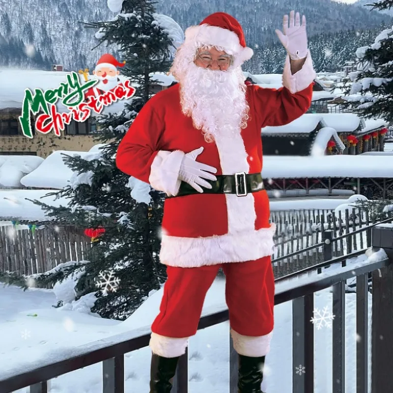 

5pcs/ set Santa Claus costume Christmas costume cos dress up unisex adult role-playing performance Dress up with wig and beard.