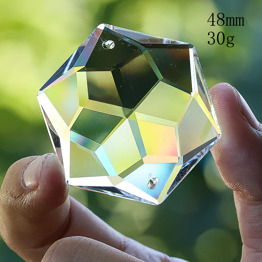 48MM Laser Faceted Prism Hexagram Star of David Metatron Clear Glass Crystal Chandelier Curtain Dangle Rainbow Sun Catcher Decor