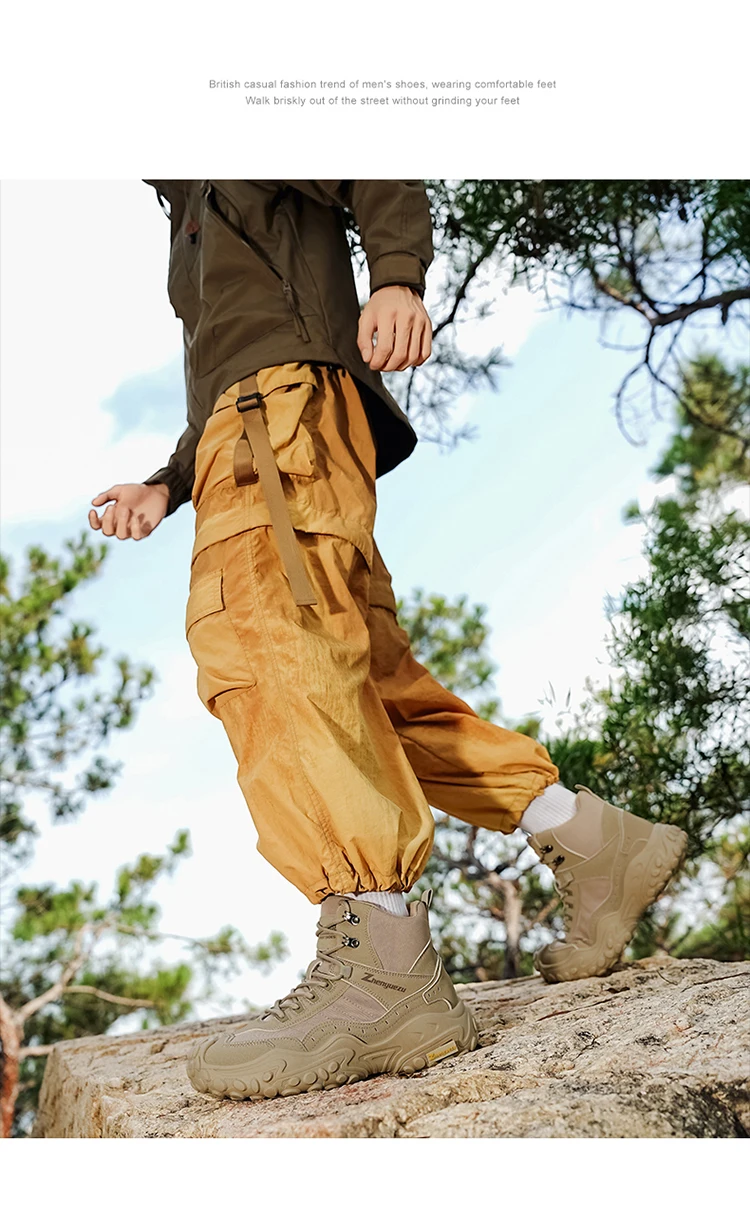 Modische Herren-High-Top-Stiefel mit dicker Sohle, abriebfest, bequem und atmungsaktiv, ideal für Outdoor-Abenteuer, Camping und Wandern. – Detail 8