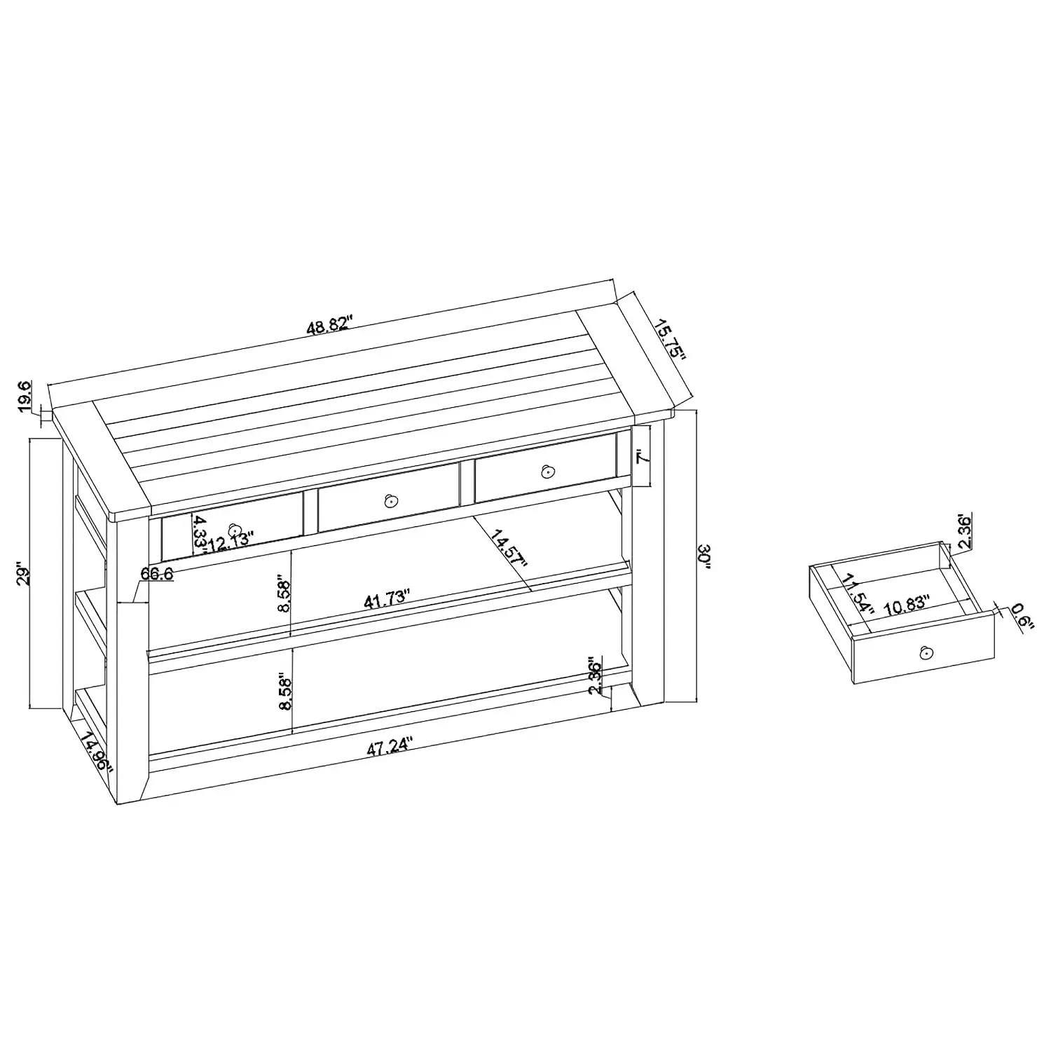 Farmhouse Console Table with 3 Drawers & Open Bottom Shelf for Entryway Hallway Behind Sofa, Easy Assembly, Customized