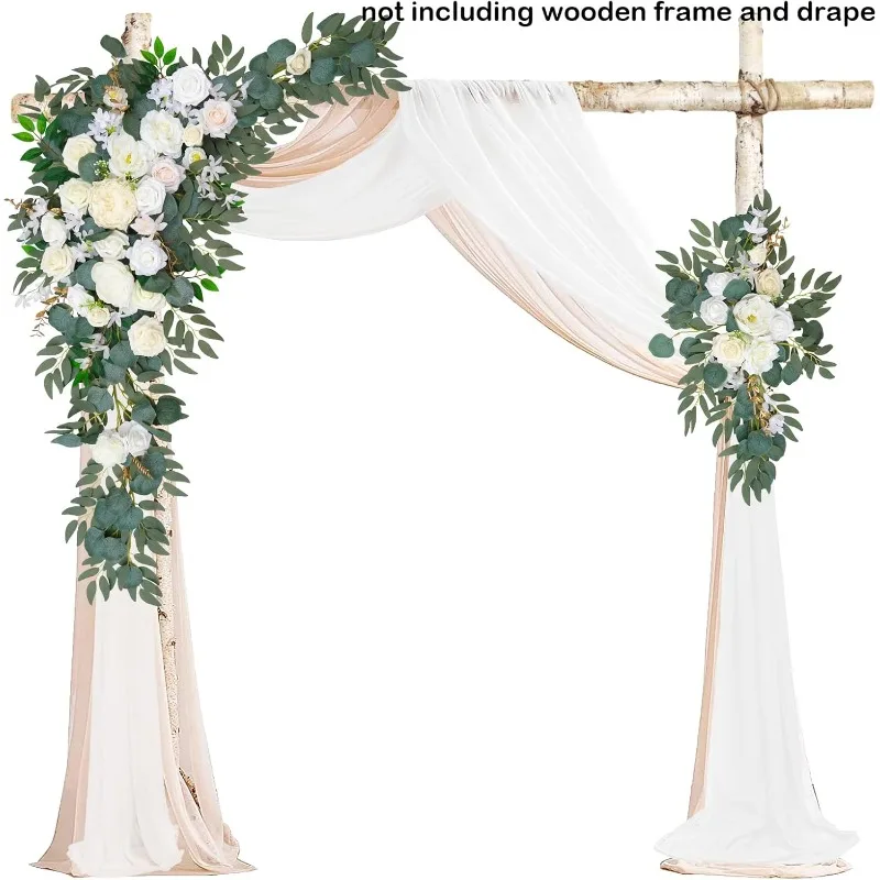 Arch Flowers with Drapes Kit (Pack of 2) for Wedding Ceremony Arbor