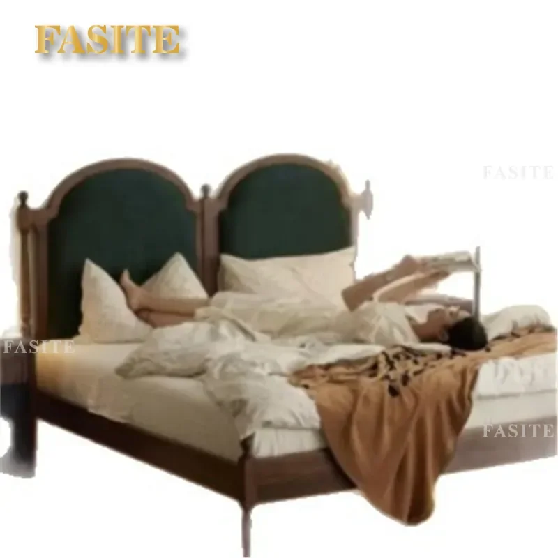 For 1.8m French Retro Black Walnut Soft Bed Nordic Modern Solid Wood Double Bed Large Bedroom Furniture Comfortable Durable