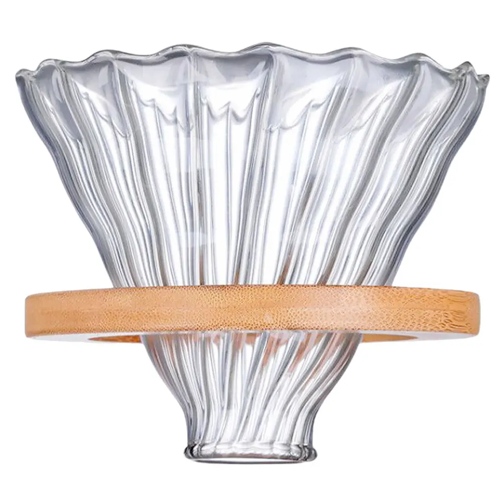 

1Set Coffee Funnel Durable Reusable Glass Sieve Coffee Filter Home Bar Kitchen Supply Stripe Tea Slag Funnel Cup with Tray