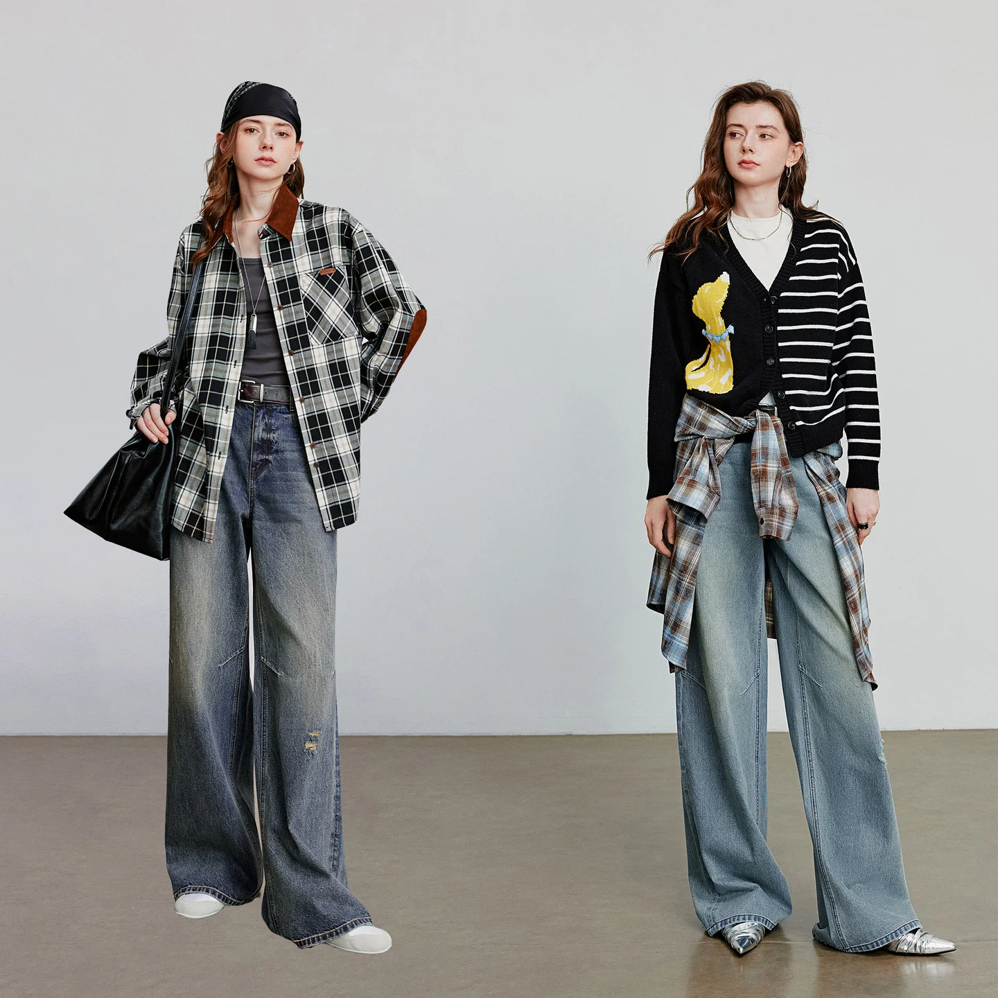 TOYOUTH Jeans denim da donna 2025 Autunno nuovi pantaloni dritti a gamba larga streetwear strappati