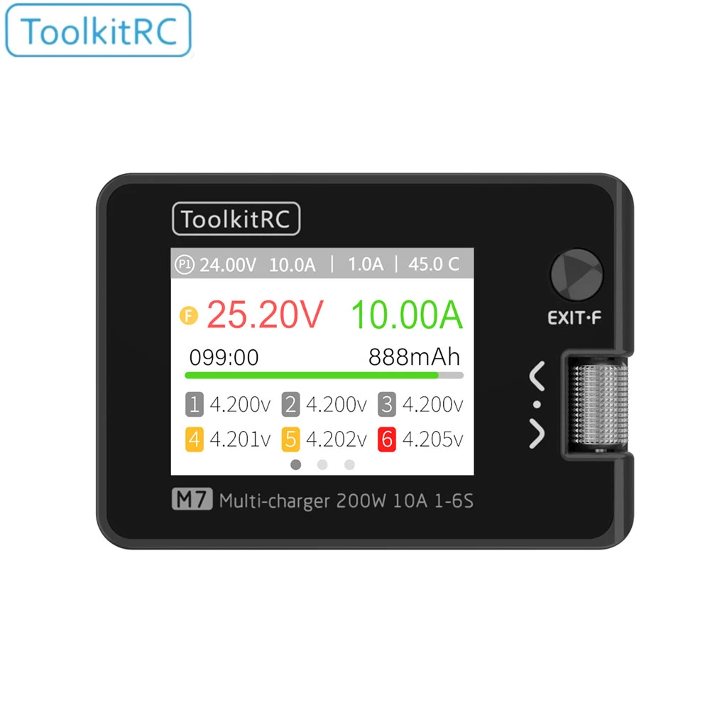 ToolkitRC M7 200W 10A DC Balance Charger Discharger for 1-6S Lipo Battery With Voltage Servo Checker ESC Receiver Signal Tester