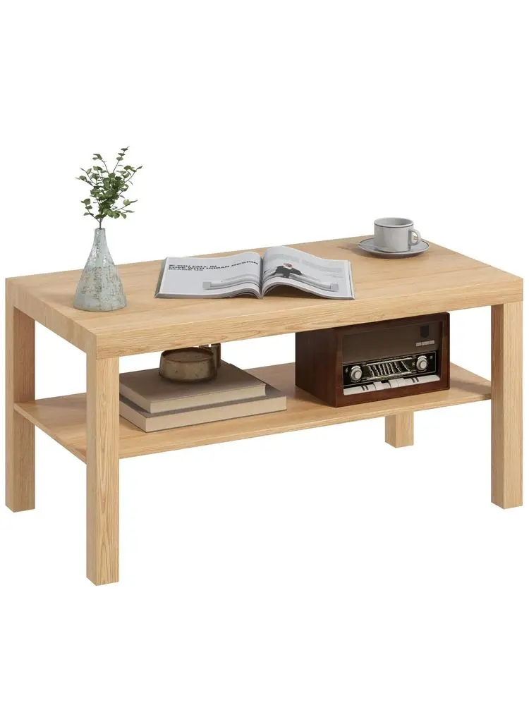 2Tier Coffee Table with Storage Shelf, Rectangular Centre Table for Living Room, Home Office, Natural Wood Finish