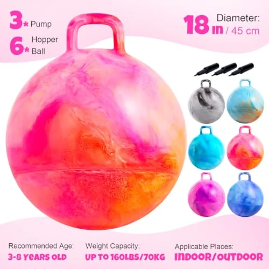 الراكب العلوي 6 قطعة كرة هوبر للأعمار 3-6 18 بوصة كرة نطاطة قابلة للنفخ مع مقبض متعة داخلي في الهواء الطلق كذاب القفز هوبي #3