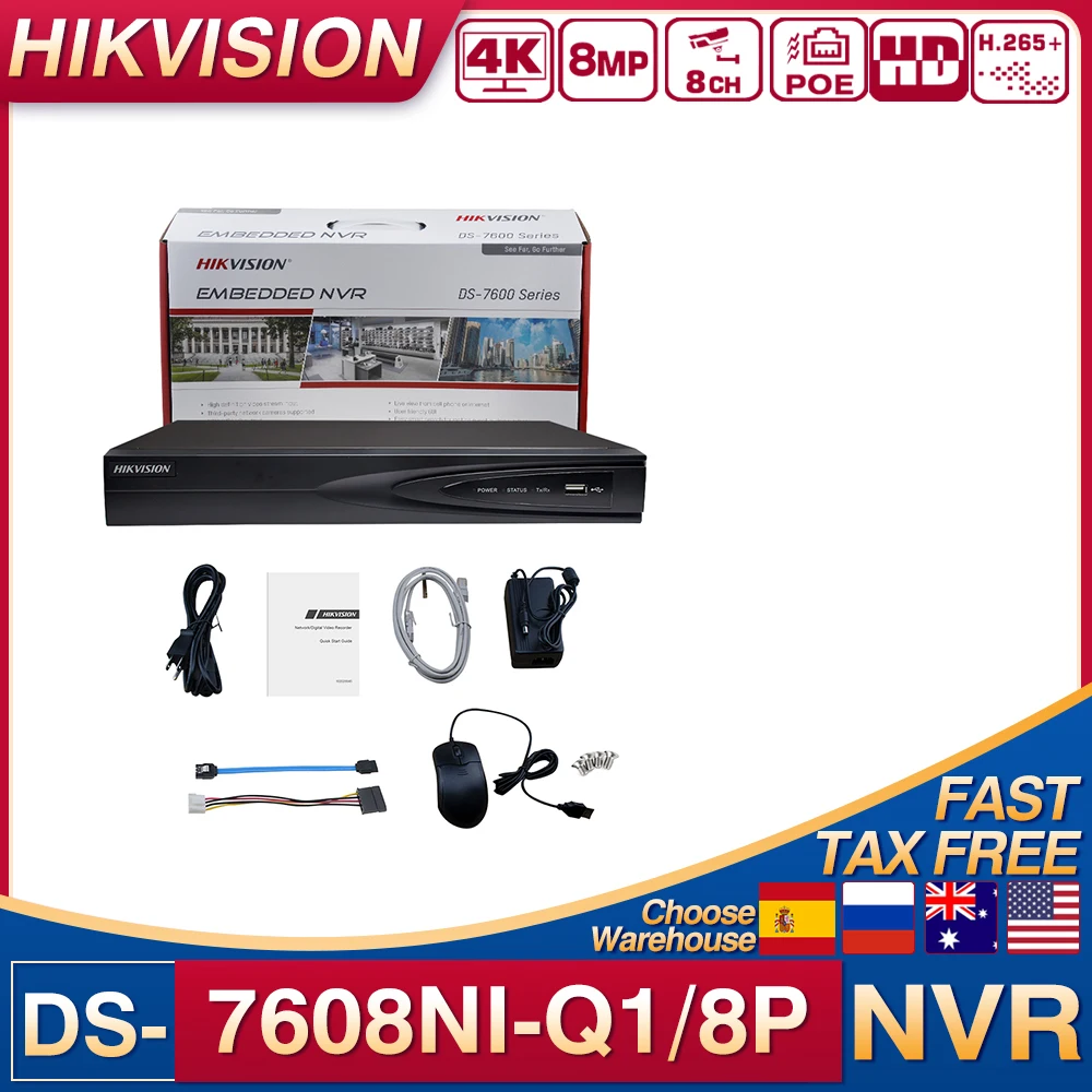 

Hikvision 4K 8PoE 8CH DS-7608NI-Q1/8P NVR Two-Way Audio For CCTV Security Camera Network Video Recorder Protection Surveillance