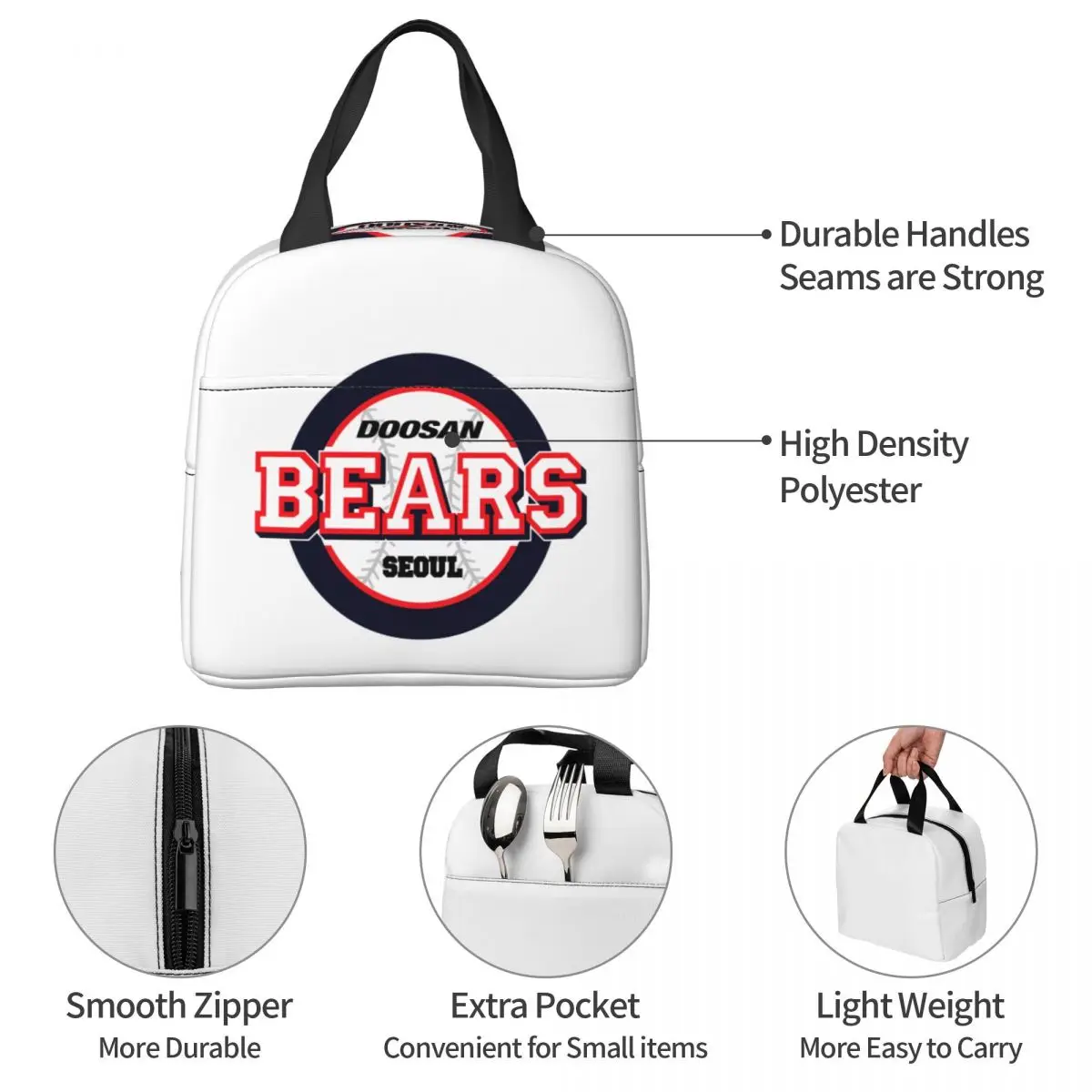 Doosan Bears Insulated Lunch Bag High Capacity Baseball Team Sport Lover Meal Container Cooler Bag Lunch Box Tote Work Girl Boy