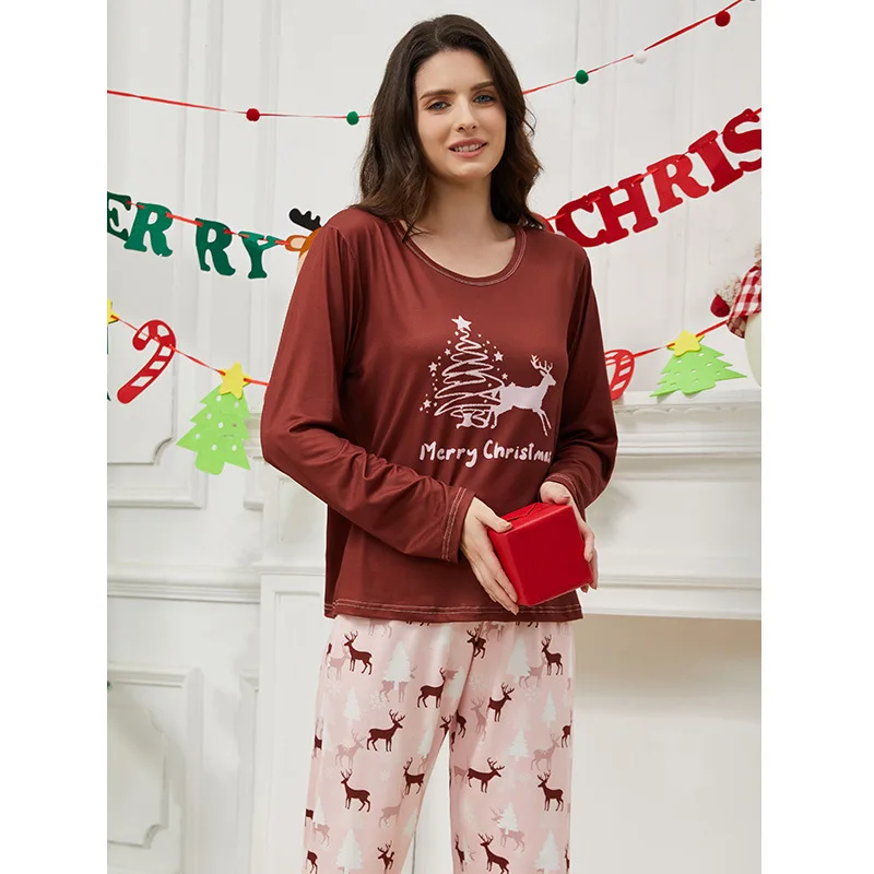Women's Winter and Autumn Pajama Round-neck Pullover Home Wear Christmas Outfits Can Be Worn Outside. Home Set of Clothing.