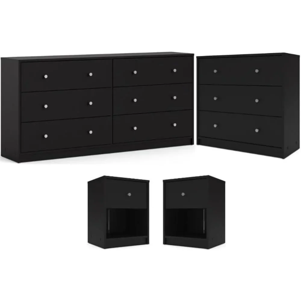 

Engineered Wood 4pc Set of Chest Dresser and 2 Nightstands in Black