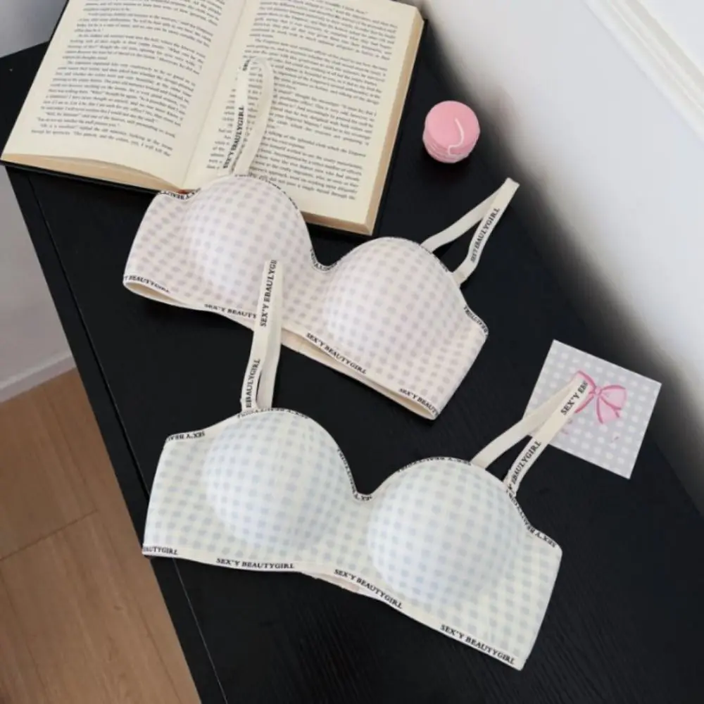 

Sweet Wireless Letter Grid Bra Push Up Deep V Seamless Bra Lingerie Anti-sagging Underwear Women Beach